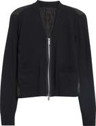 Sacai Mixed Media Leopard Trim Cotton Blend Zip Cardigan