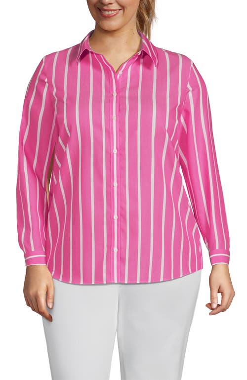 Lands' End Plus Size No Iron Button Front Shirt In Apple Blossom Classic Stripe
