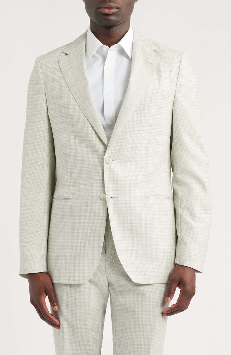 BOSS Huge Slim Fit Tan & Grey Microcheck Virgin Wool Suit, Alternate, color, Open Grey
