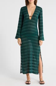 ViX Paula Hermanny Solid Cali Stripe Midi Cover-Up Dress