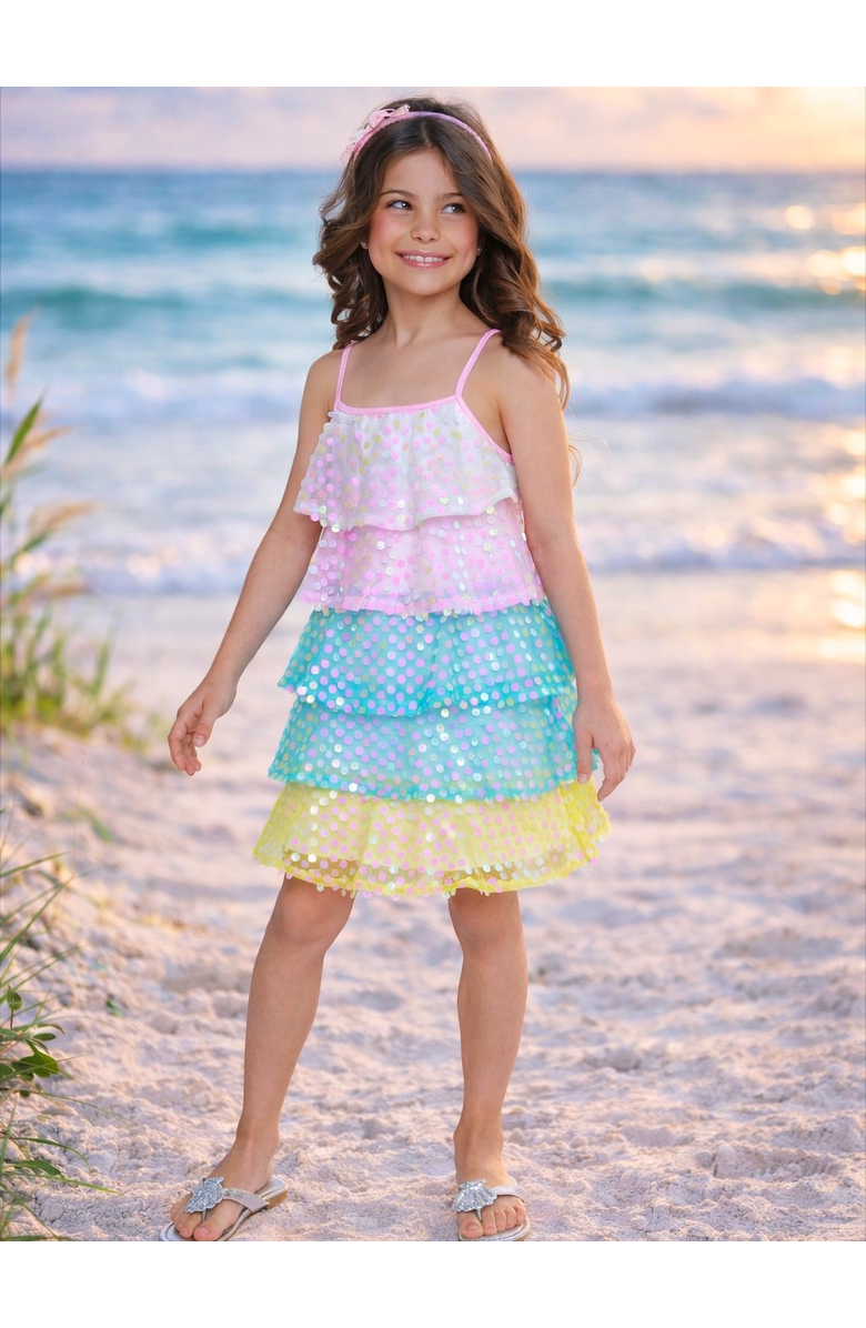 Mia Belle Girls Cute Mermaid Sparkle  Tiered Dress, Alternate, color, Pink