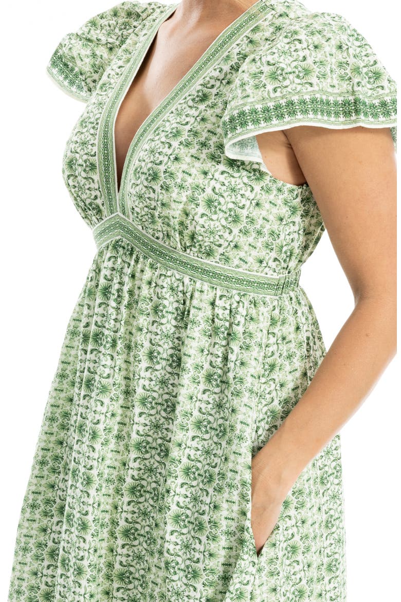 Floral Flutter Sleeve Maxi Dress, Alternate, color, CREAM/ LEAF DEMASK REVERIE