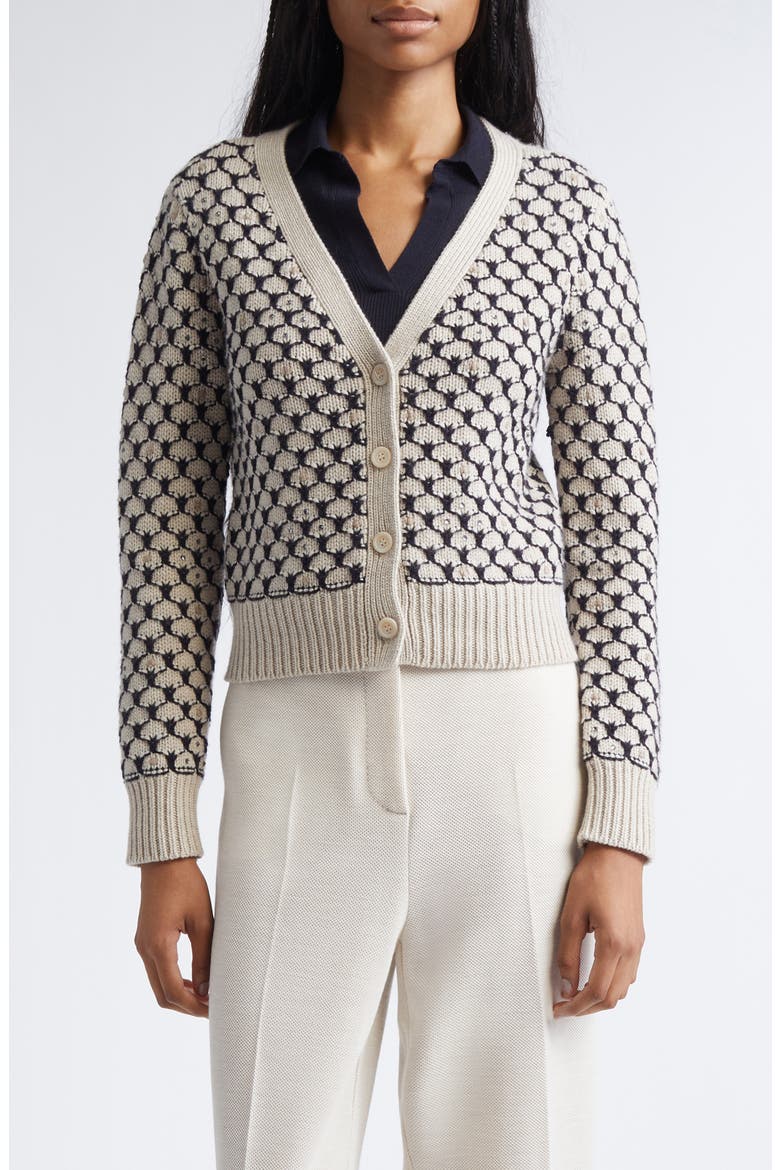 Mastro Crystal Embellished Wool Blend Cardigan, Main, color, BEIGE