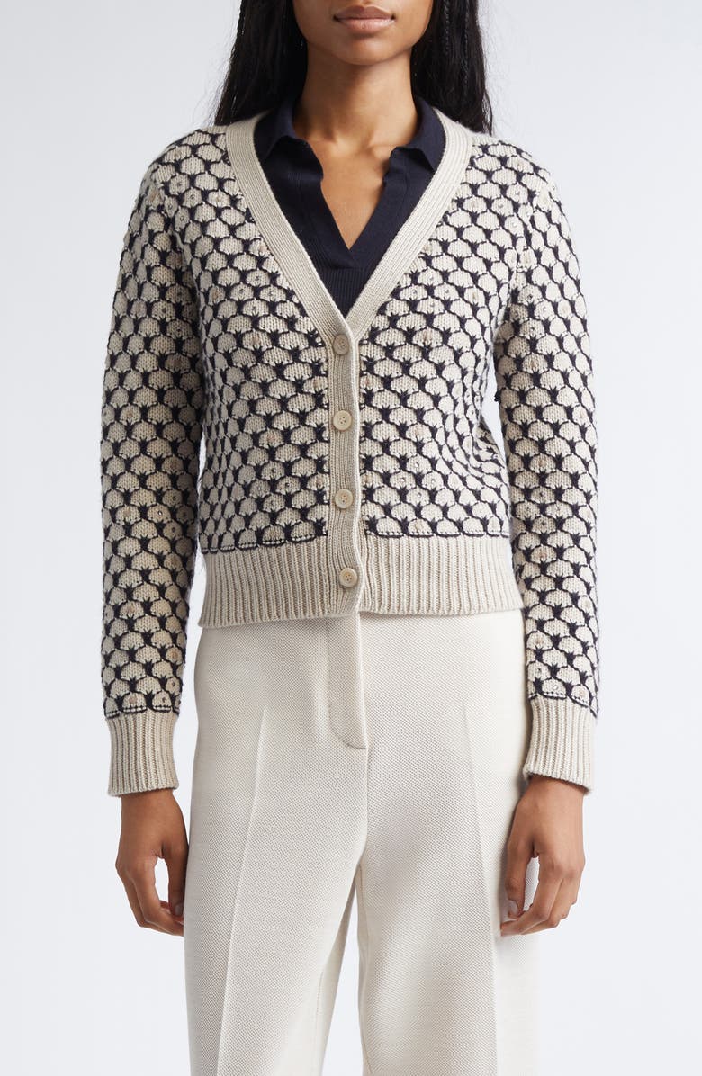 Max Mara Mastro Crystal Embellished Wool Blend Cardigan, Main, color, Beige