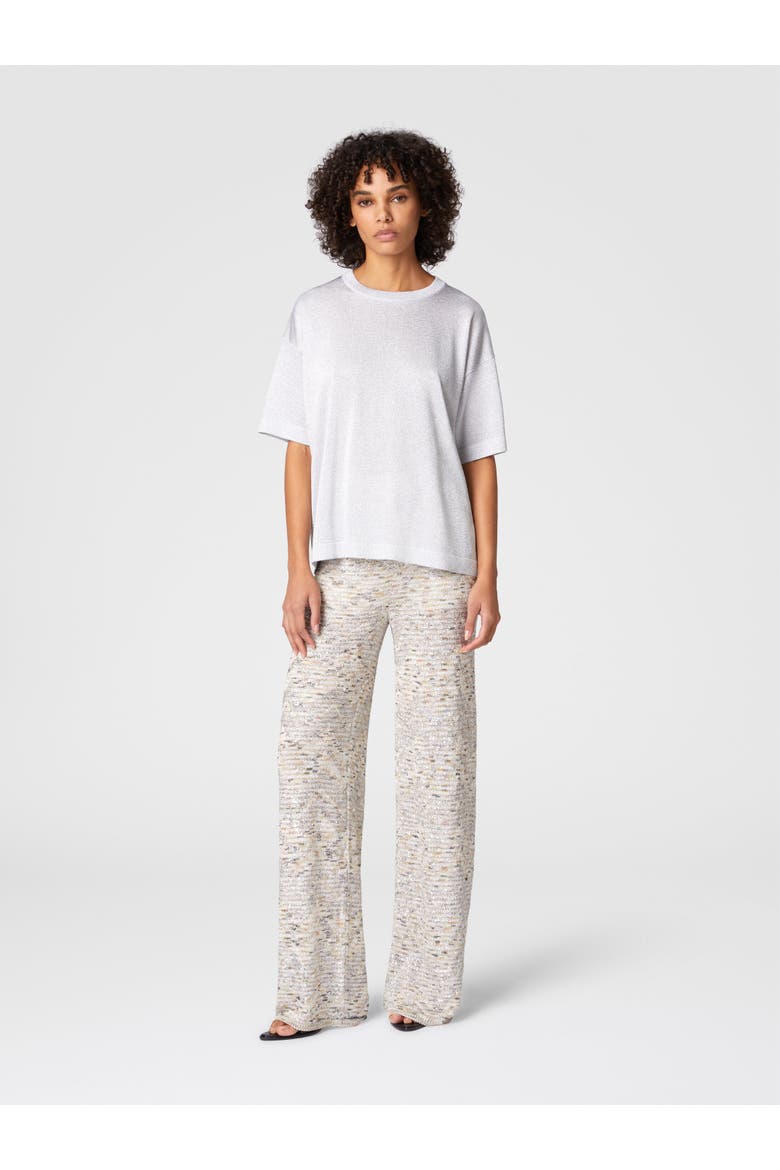 Oversized Crewneck Sweater In Lamé Viscose With Whetstone Sleeves, Alternate, color, Silver
