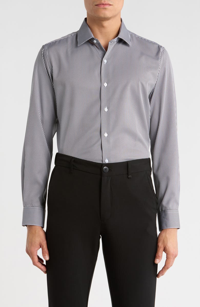 Nautica Slim Fit Check Print Dress Shirt, Main, color, Black