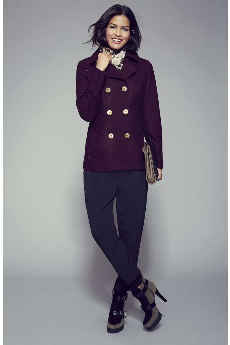 Paneled Waist Peacoat, Alternate, color, BLACK
