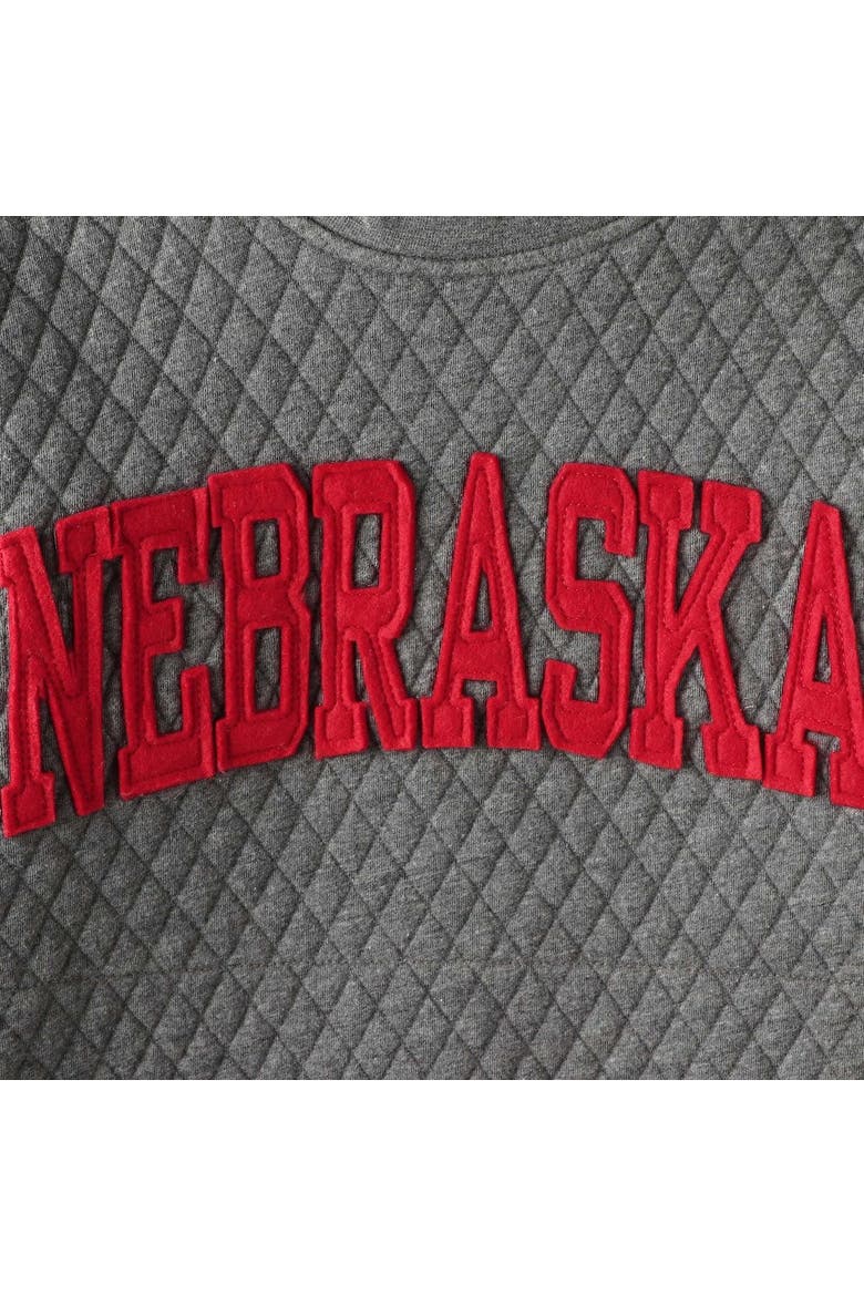 Women's Pressbox Heather Charcoal Nebraska Huskers Moose Quilted Pullover Sweatshirt, Alternate, color, Heather Gray