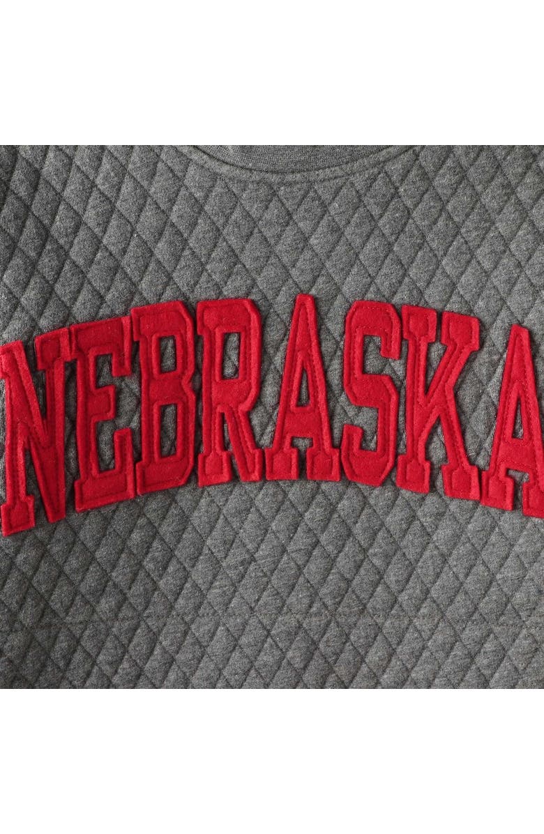 PRESSBOX Women's Pressbox Heather Charcoal Nebraska Huskers Moose Quilted Pullover Sweatshirt, Alternate, color, Heather Gray