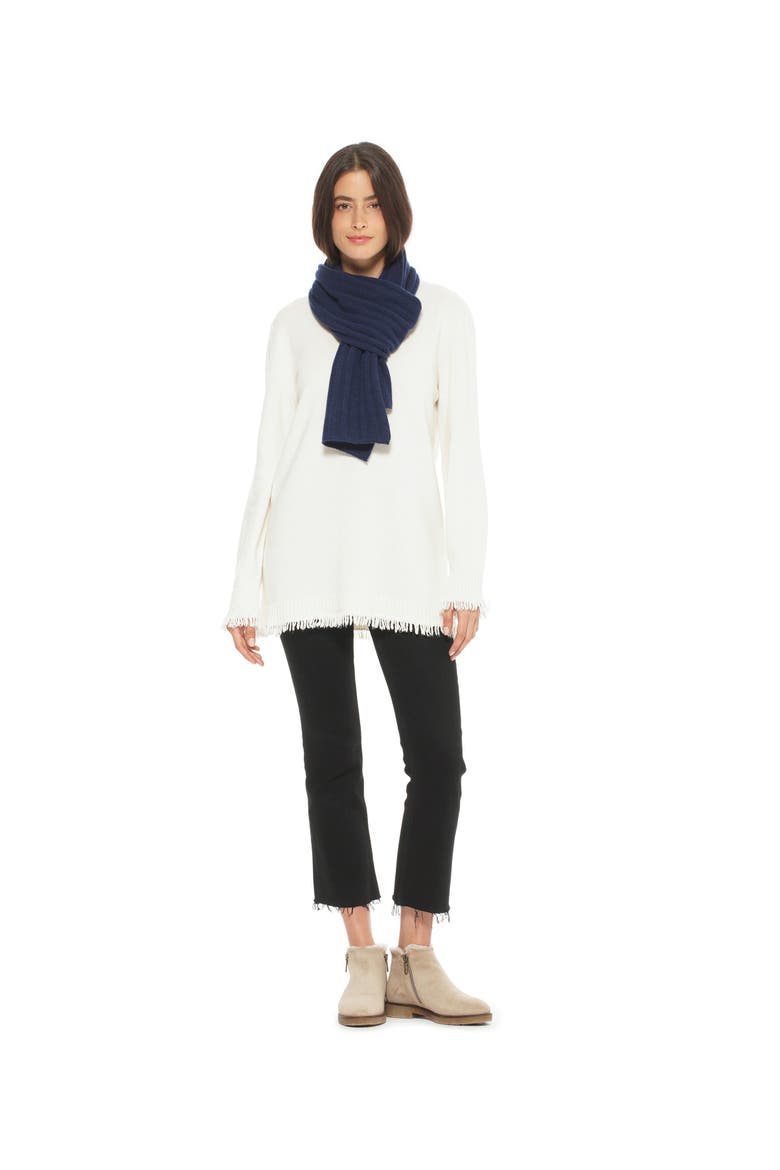Pure Cashmere Plush-Ribbed Scarf, Alternate, color, Melange Blue