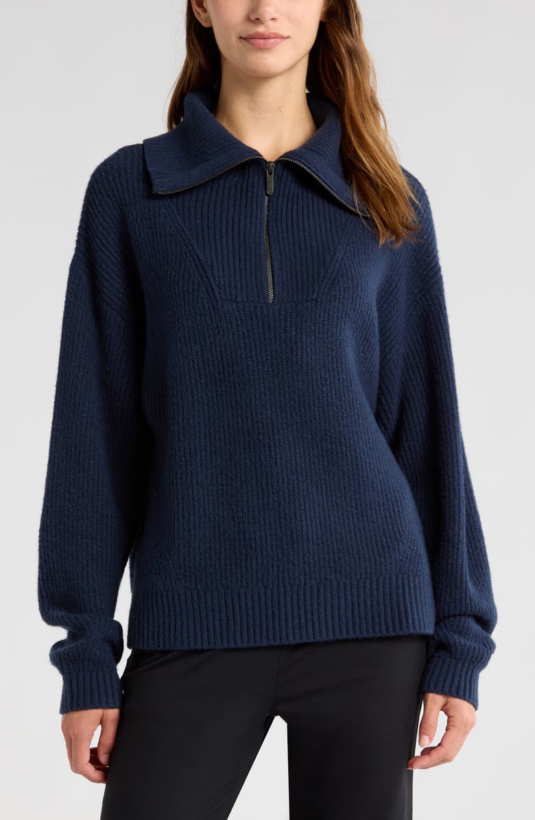 Zella Cozy Quarter Zip Rib Pullover Sweater, Main, color,