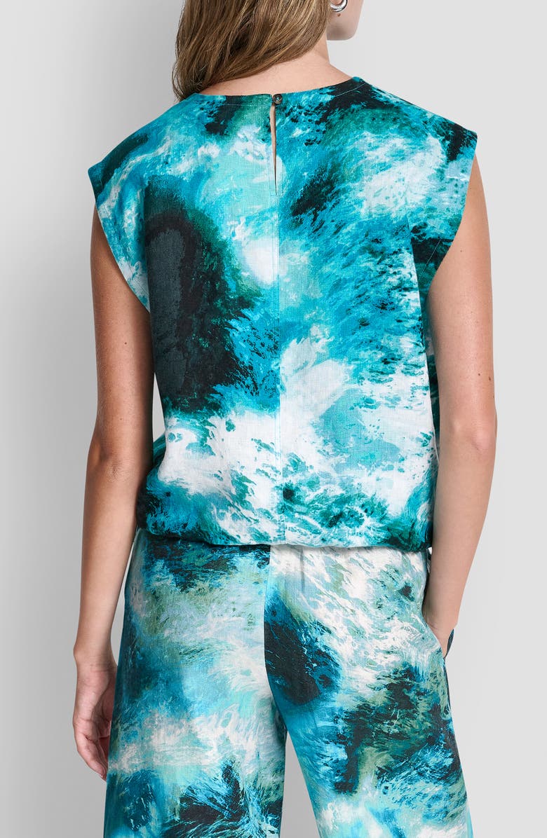 DKNY Brushstroke Print Drawstring Waist Linen Top, Alternate, color, Tidal Brushstroke
