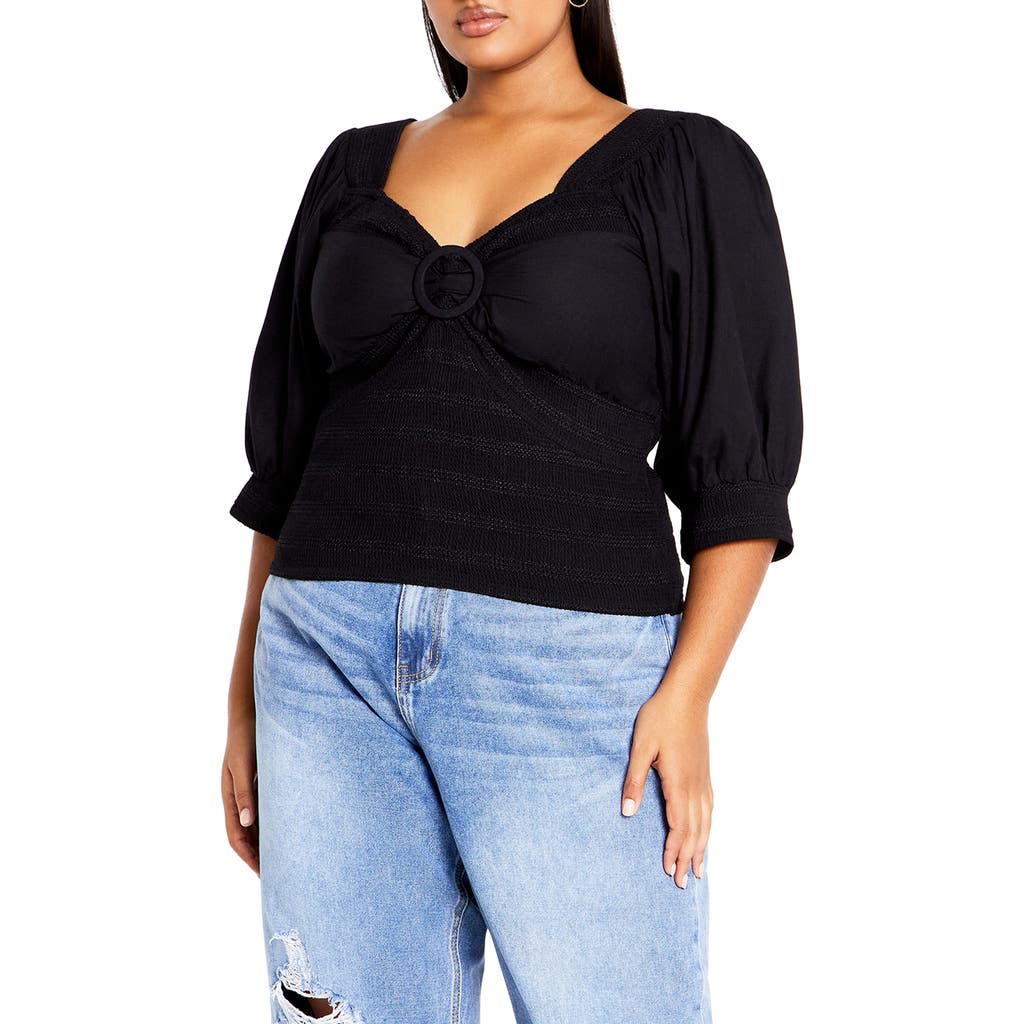 City Chic Alejandra Smocked Crop Top In Black