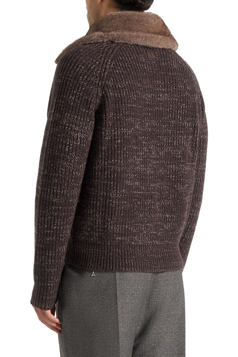 Ariel Unisex Plush Collar Speckled Knit Jacket, Alternate, color, Brown