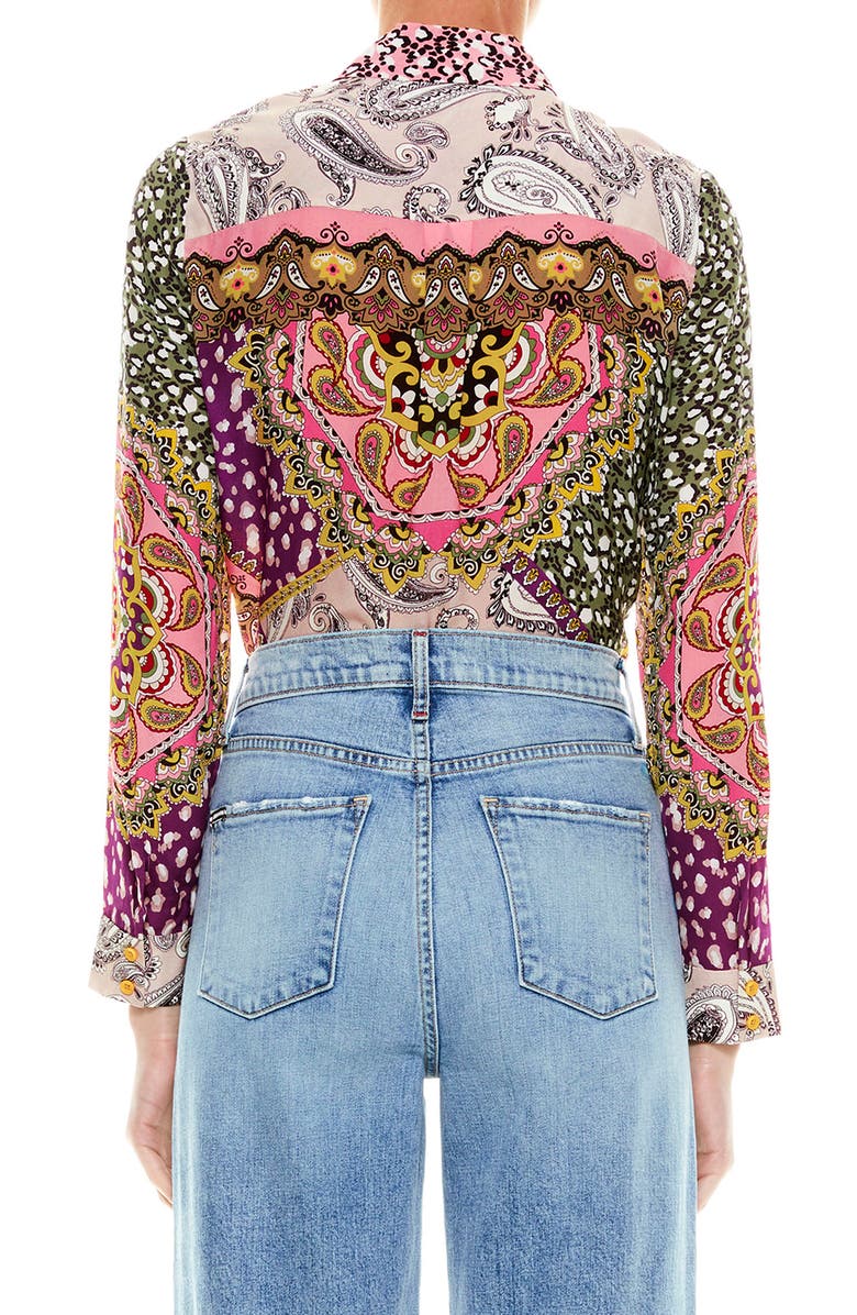 Alice + Olivia Willa Hidden Placket Silk Top, Alternate, color, 