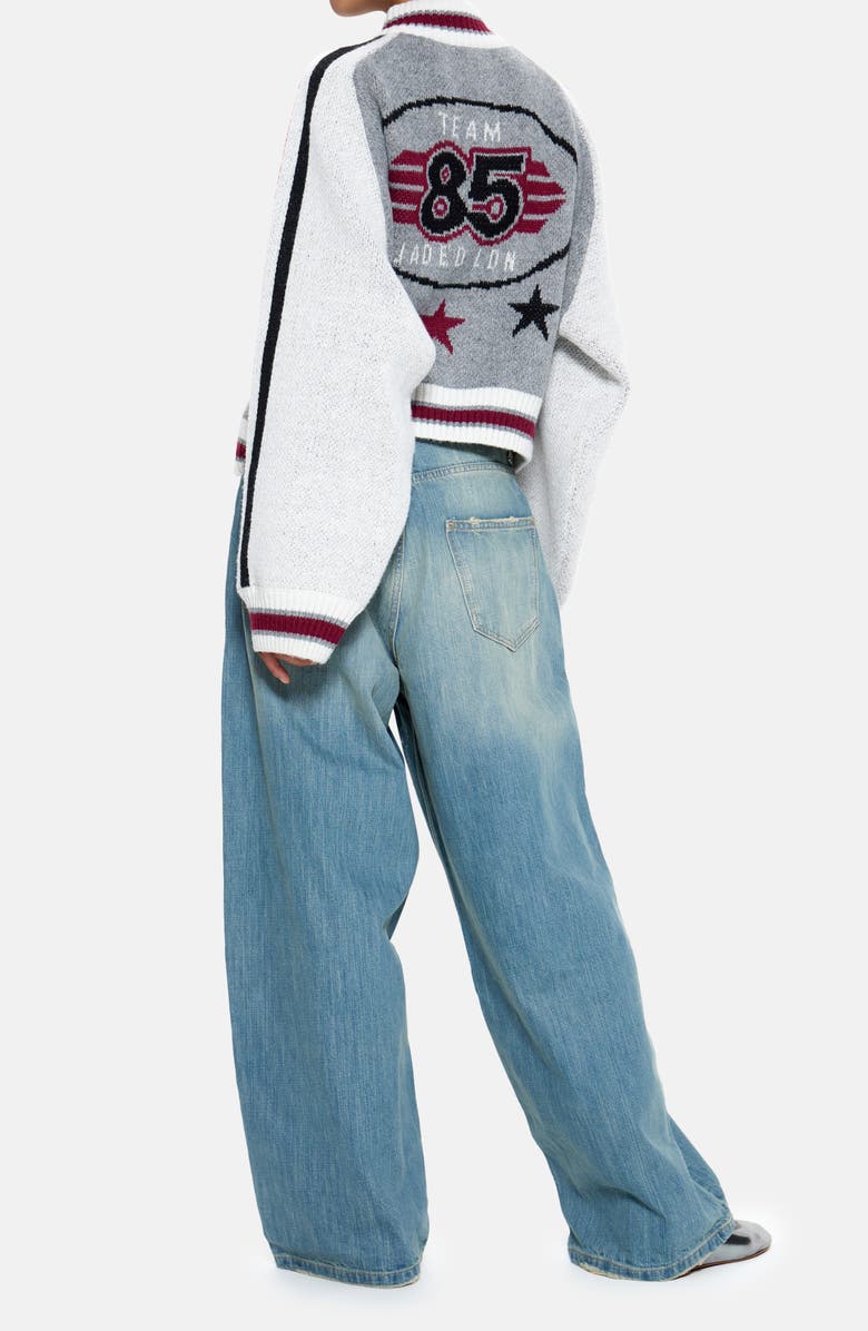 JADED LONDON 85 Jacquard Graphic Bomber Cardigan, Alternate, color, Grey