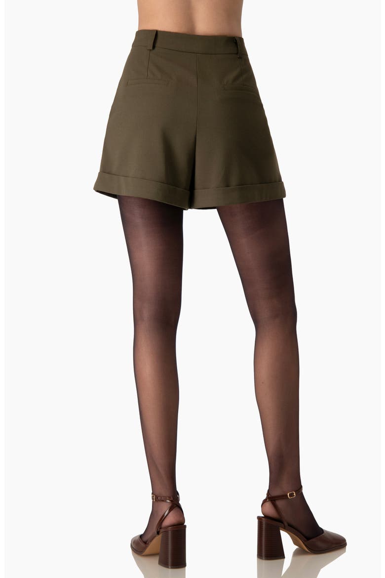 High-Waist Wide-Leg Cuffed Tailored Shorts, Alternate, color, Olive Green