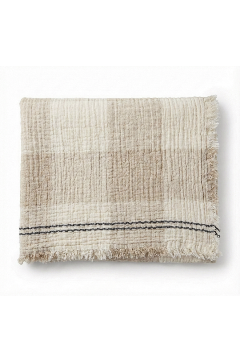 Crinkled Luxe Linen Stripe Throw, Main, color, Ivory