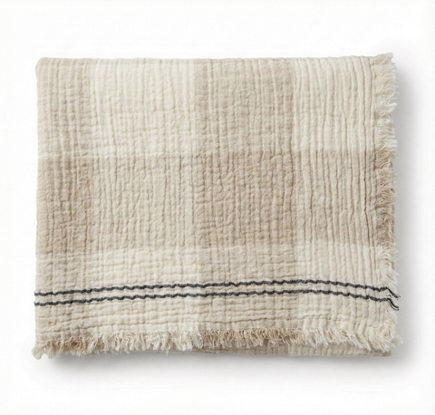 Crinkled Luxe Linen Stripe Throw