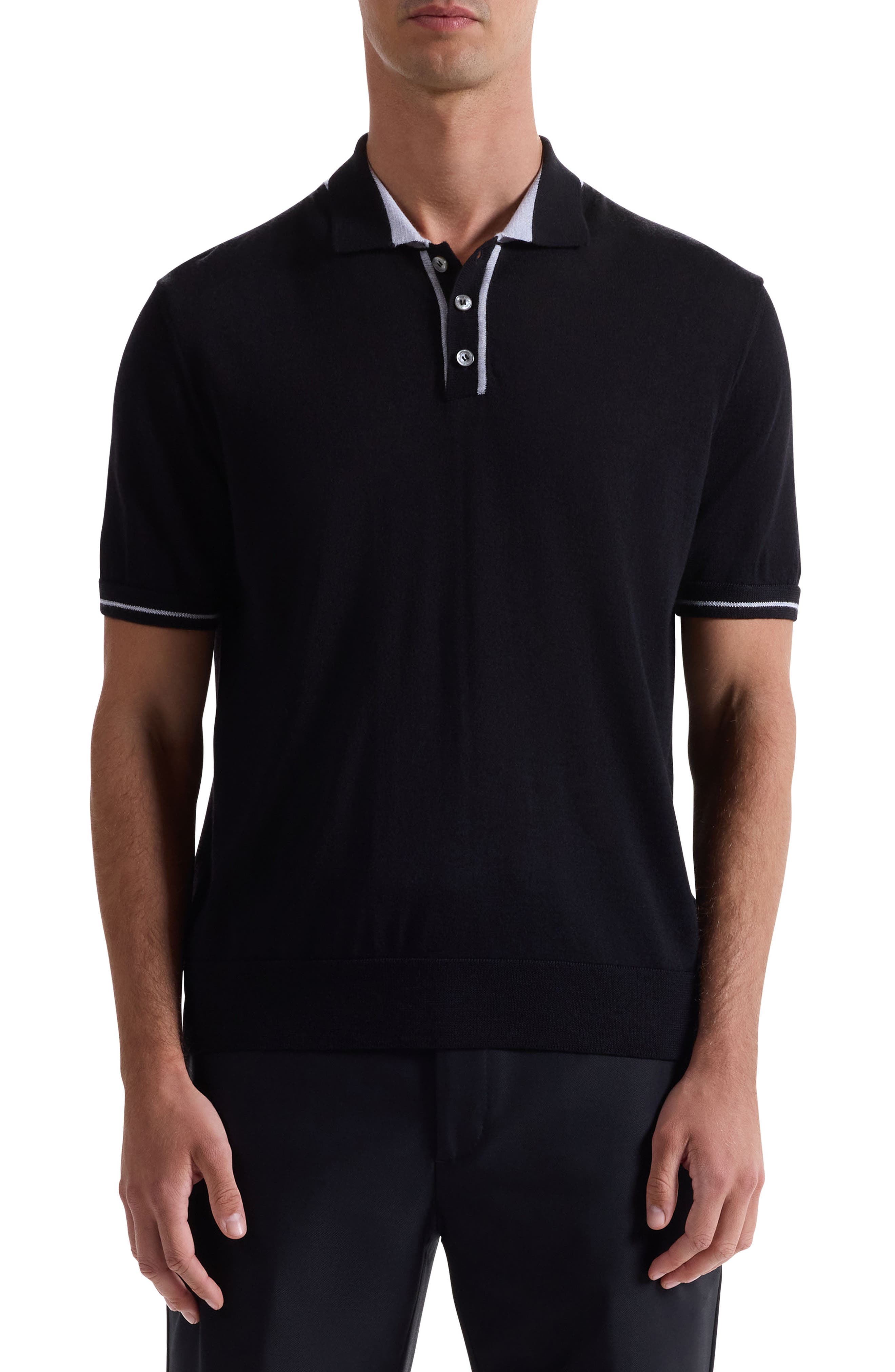 Tipped Merino Wool & Silk Polo Sweater