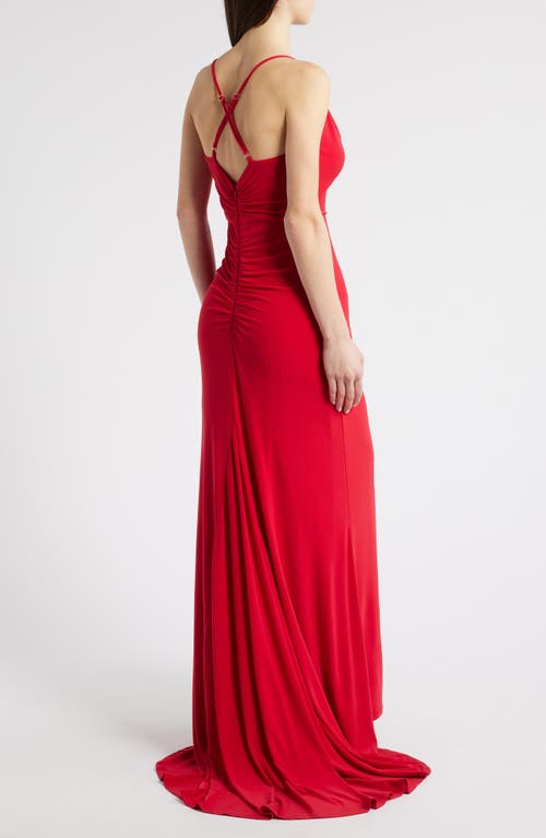 Shop Jump Apparel Cowl Neck Ruched Back Gown In Red