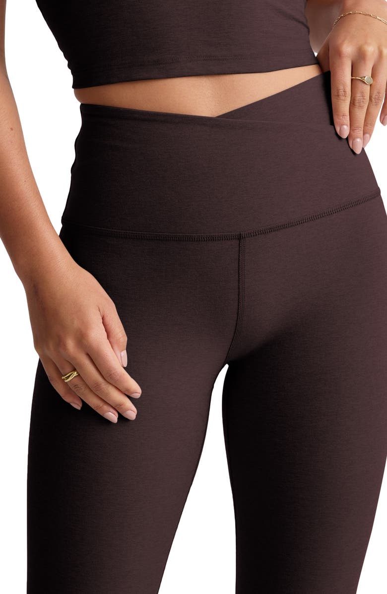 Beyond Yoga At Your Leisure Space Dye High Waist Midi Leggings, Alternate, color, Dark Chocolate Heather