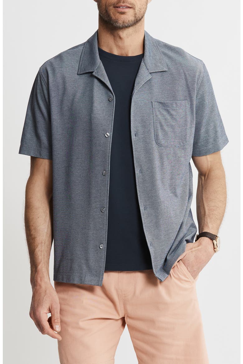 Short Sleeve Knit Oxford Button-Up Shirt, Main, color, NAVY