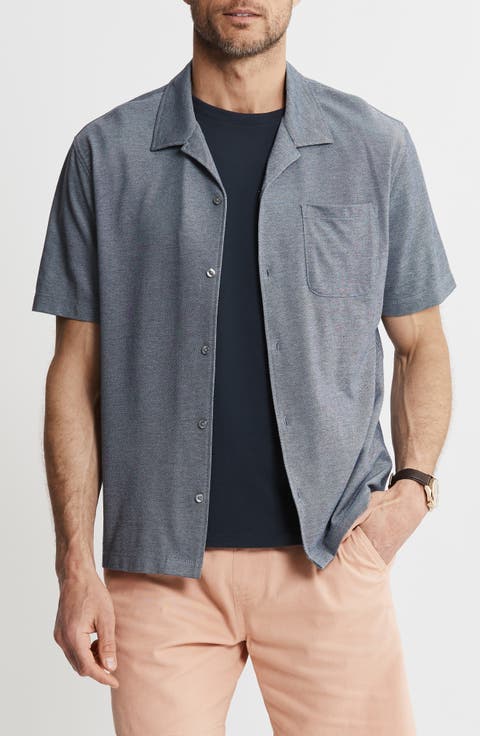 Short Sleeve Knit Oxford Button-Up Shirt