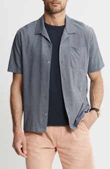 JACHS Short Sleeve Knit Oxford Button-Up Shirt