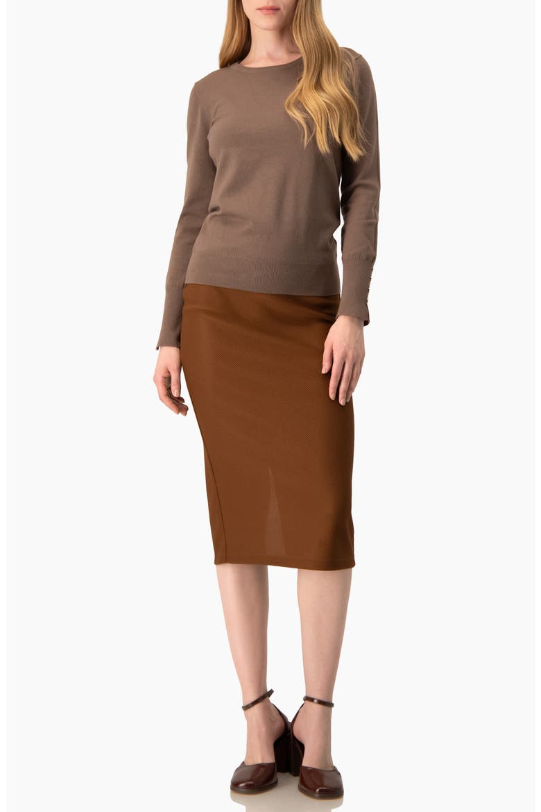 Cuffed-Hem Midi Skirt with Rear Slit, Alternate, color, Light Brown