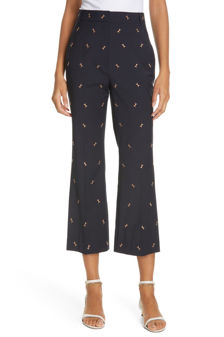 Ant Embroidered Crop Flare Pants, Main, color, DARK NAVY/ CARAMEL MULTI