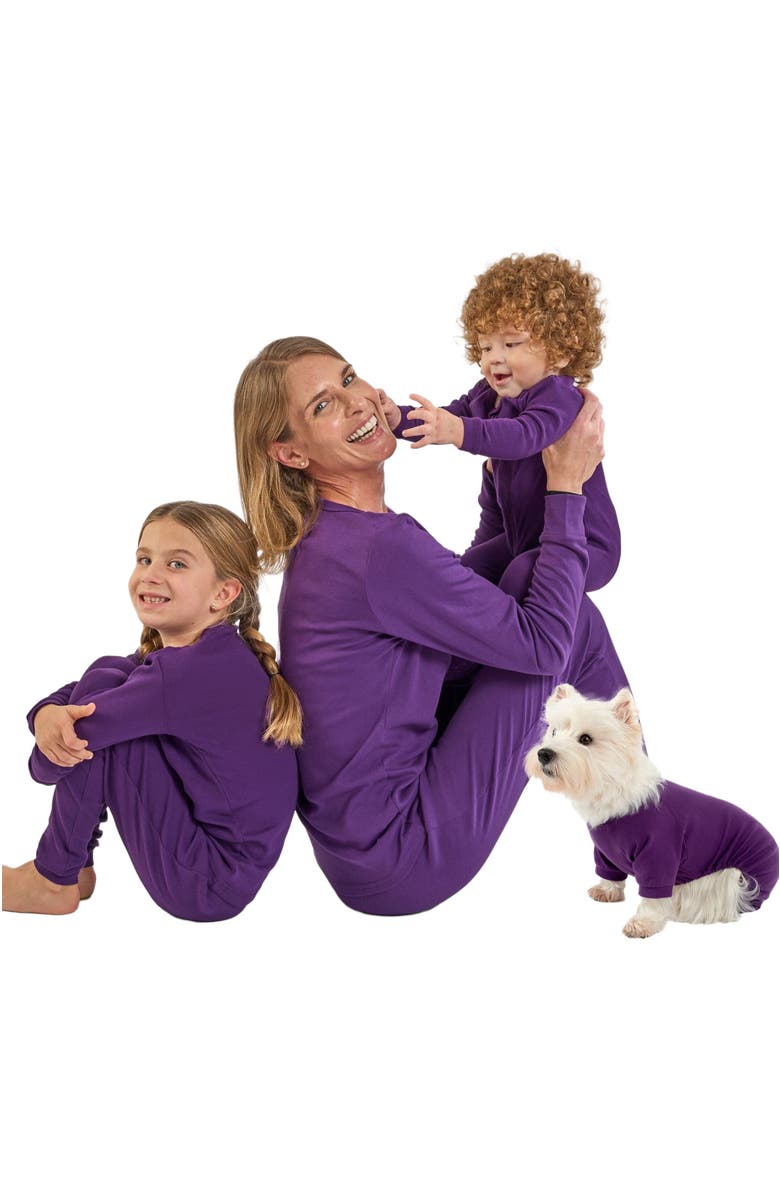 Leveret Footed Cotton Pajamas Matching Family Coordinated Solid Colors, Alternate, color, Dark Purple