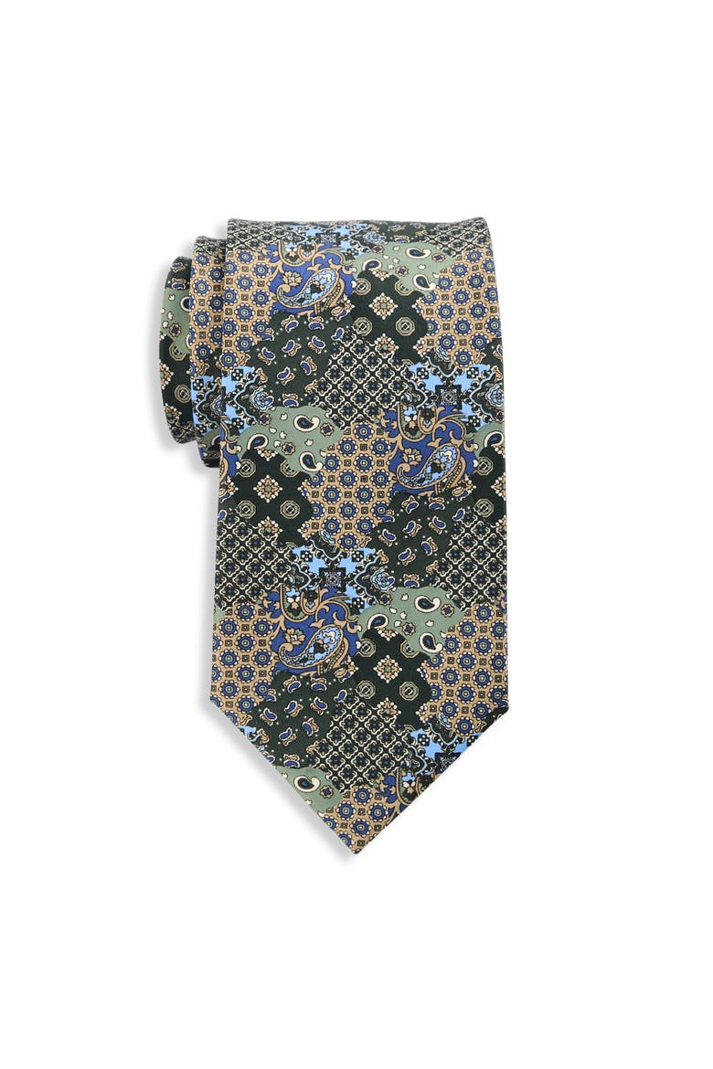 Big & Tall Patchwork Paisley Tie, Main, color, GREEN