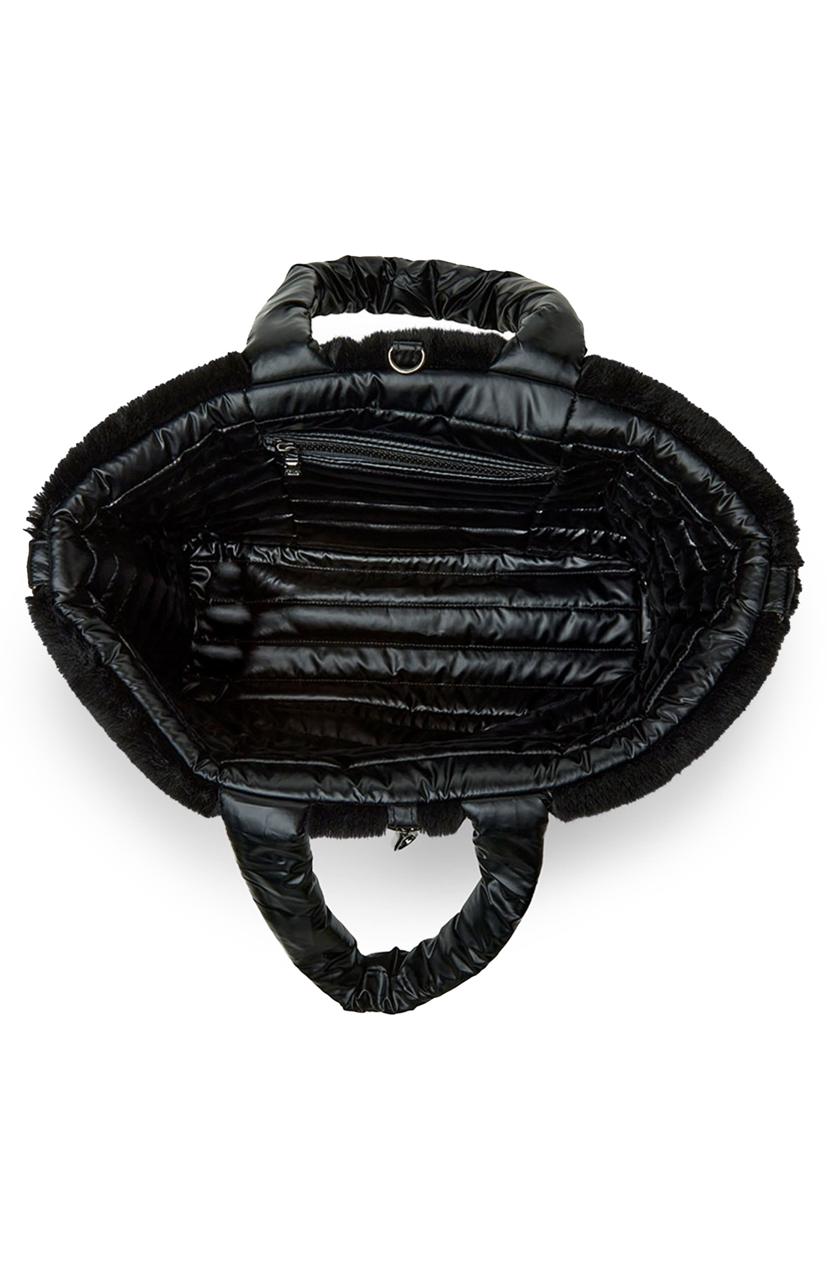 THINK ROYLN Duplex Reversible Faux Fur Trim Tote & Pouch, Alternate, color, Pearl Black/ Black Faux Fur