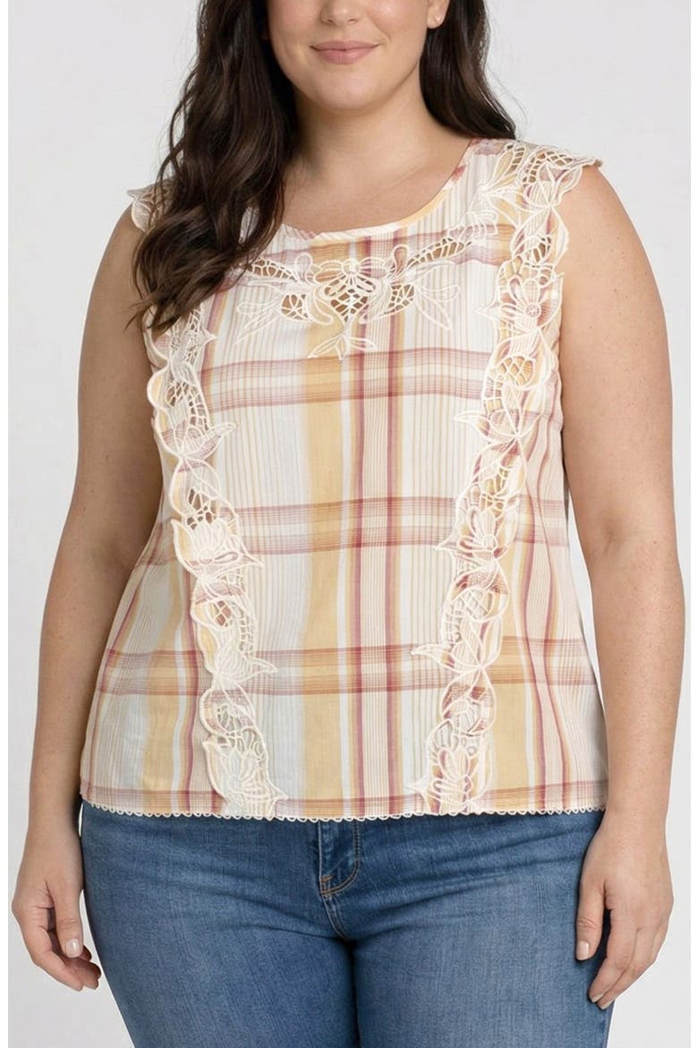 Embroidered Plaid Top, Main, color, GOLD MAUVE MLT