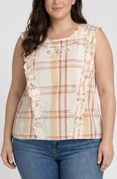 Embroidered Plaid Top (Plus)