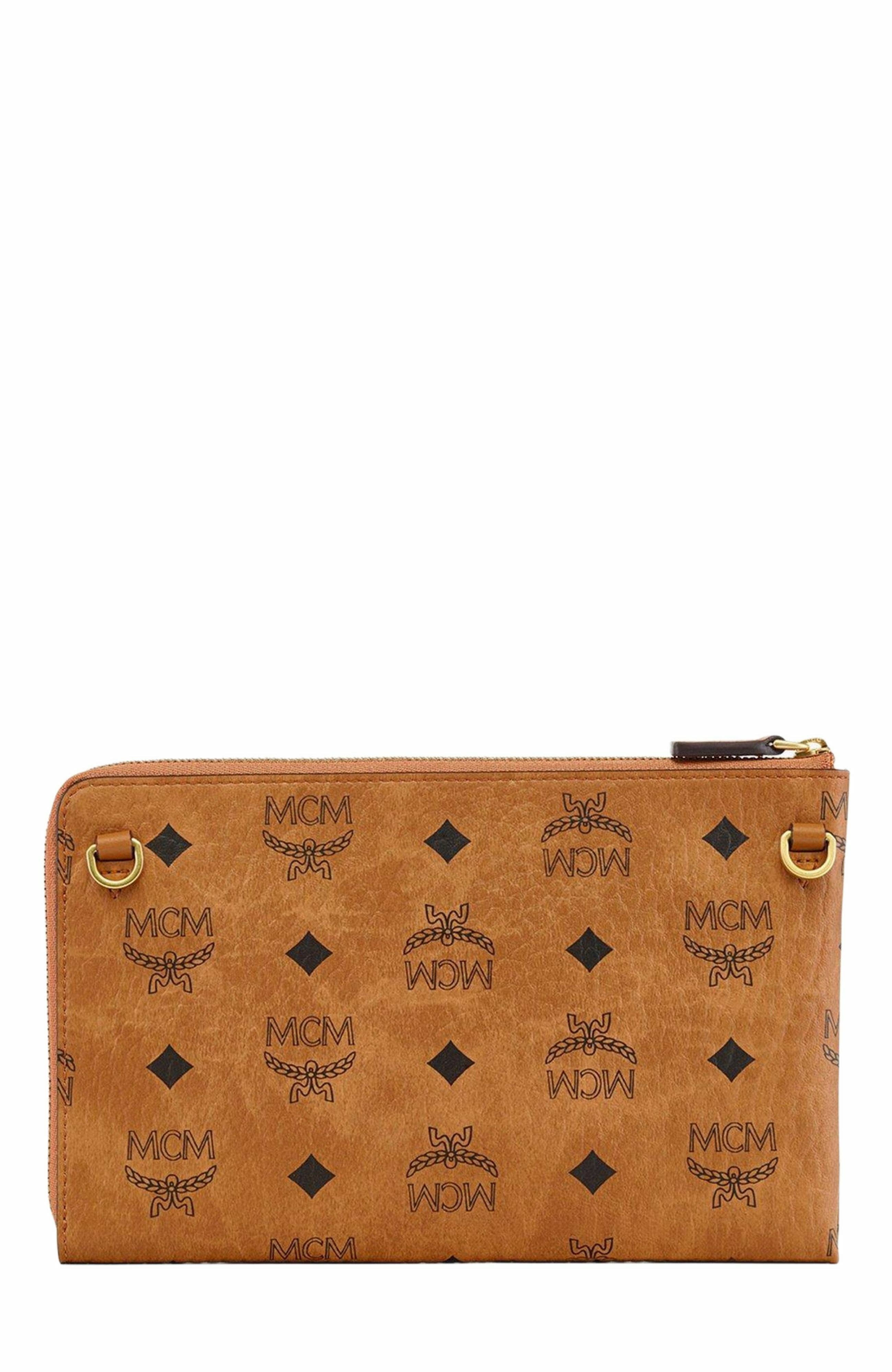 MCM Ottomar Travel Pouch in Visetos, Alternate, color, Cognac