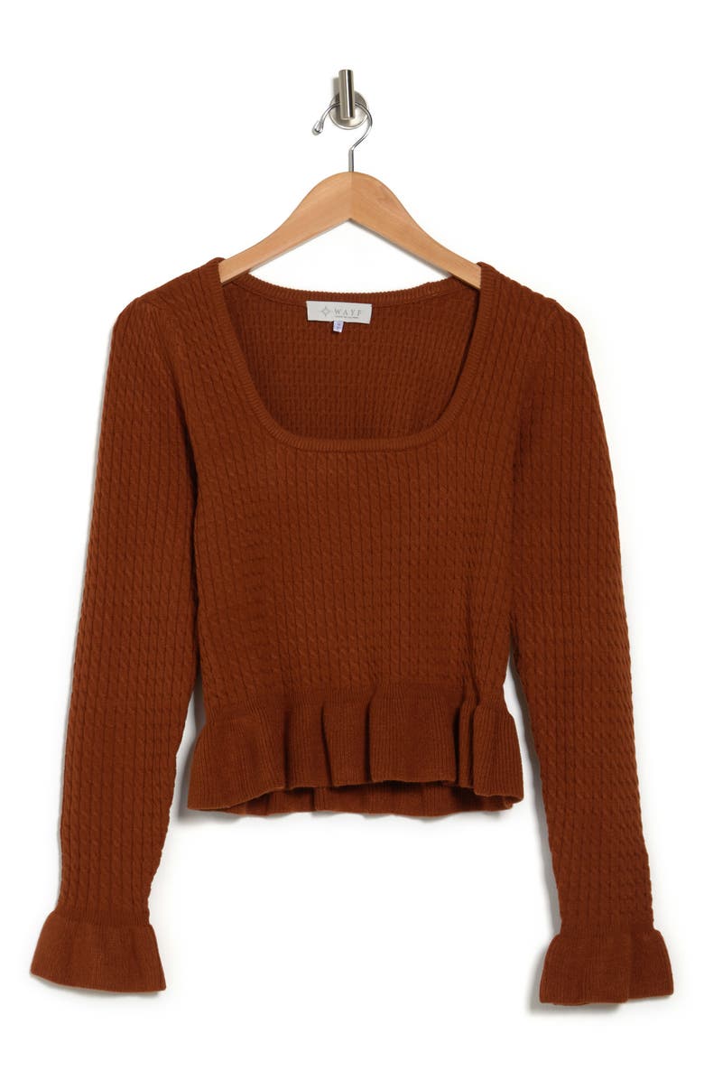 WAYF Square Neck Ruffle Sweater, Alternate, color, 