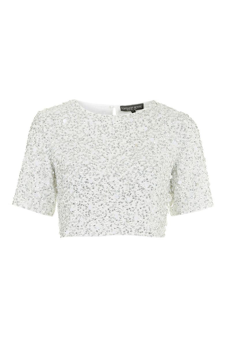 Sequin Crop Tee, Alternate, color, WHITE