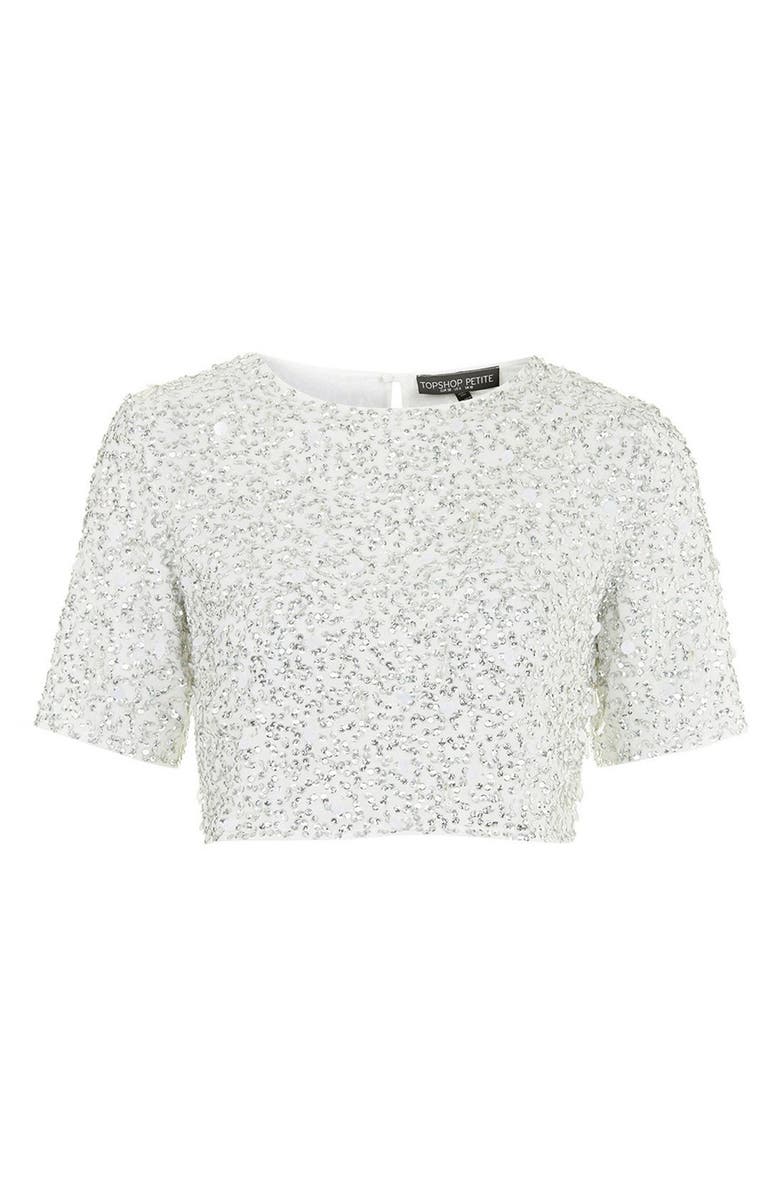 Topshop Sequin Crop Tee, Alternate, color,
