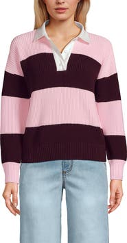 Lands' End Drifter Rugby with Woven Collar Sweater