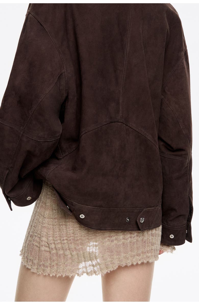 Bimba y Lola Suede Double-Breasted Jacket, Alternate, color, Dark Brown