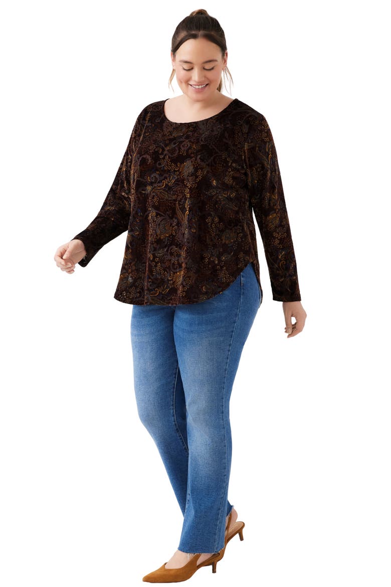 Velvet Burnout Shirttail Top, Alternate, color, CHOCOLATE