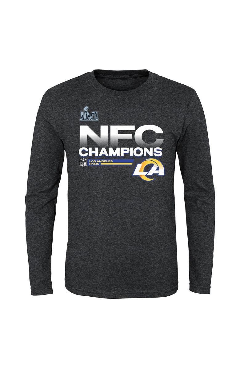 FANATICS Youth Fanatics Branded Heathered Charcoal Los Angeles Rams 2021 NFC Champions Locker Room Trophy Collection Long Sleeve T-Shirt, Alternate, color, 