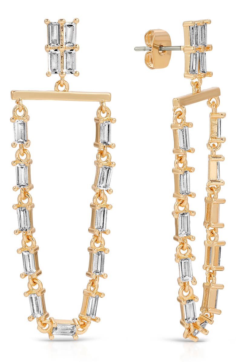 Ettika Baguette Cubic Zirconia Hoop Drop Earrings, Alternate, color, Gold