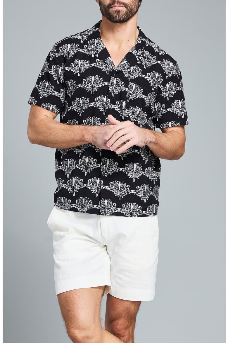 Botanical Cotton Camp Shirt, Main, color, BLACK