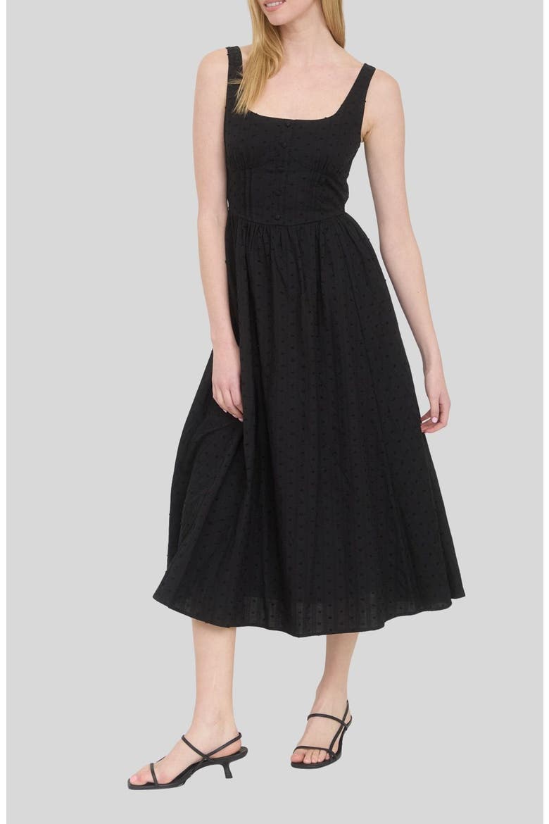 Swiss Dot Corset Midi Dress, Alternate, color, BLACK