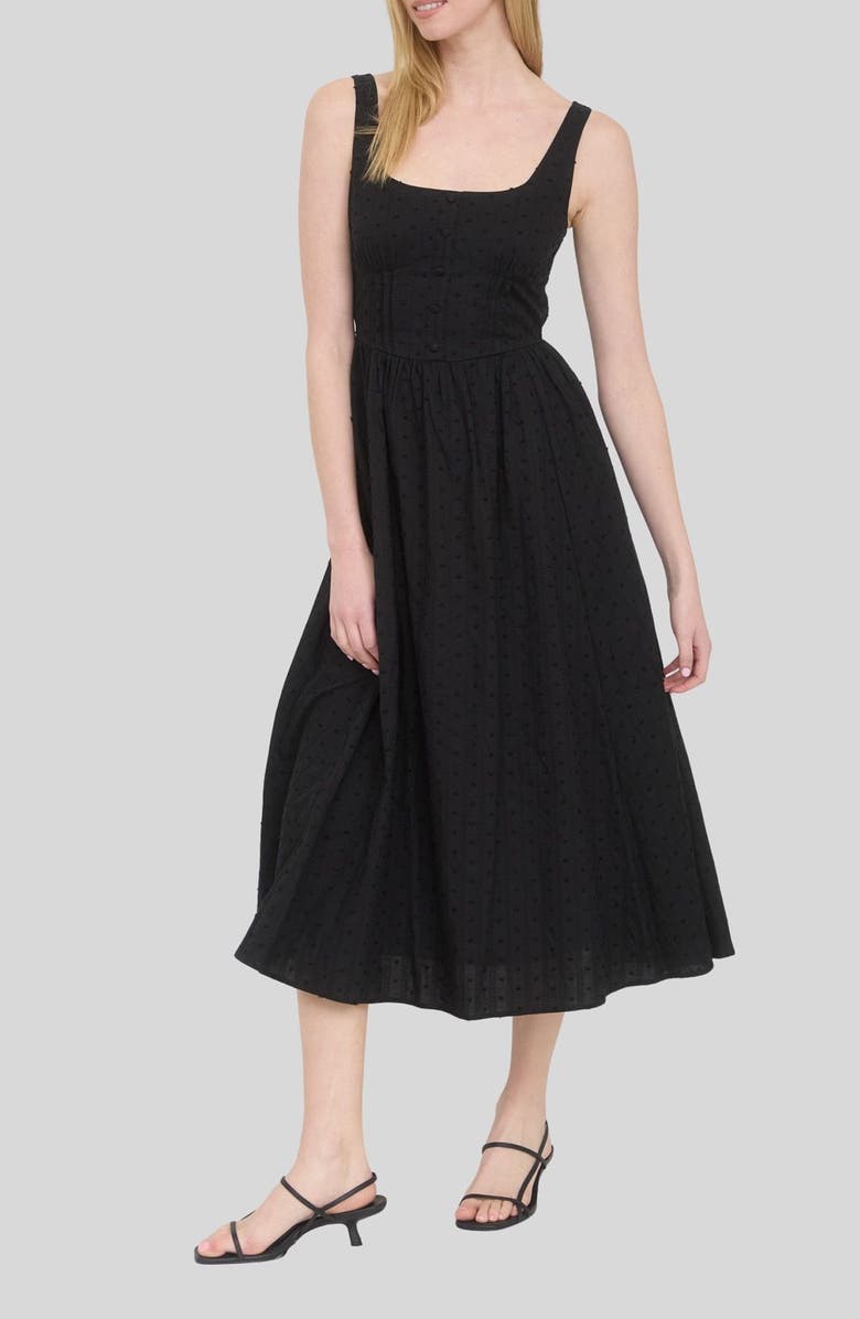 Blu Pepper Swiss Dot Corset Midi Dress, Alternate, color,
