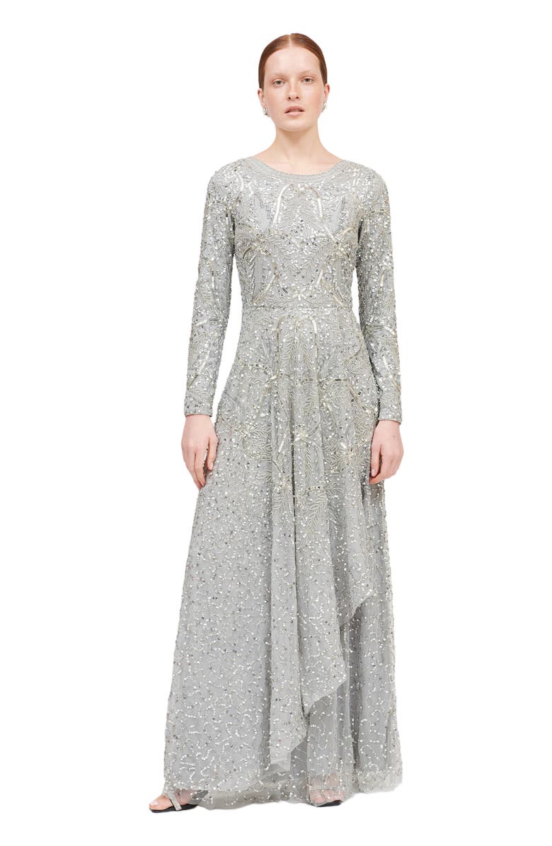 MARYISA Occasion Modest Embellished Sequin Beaded Floral Overlap Evening Gown, Main, color,