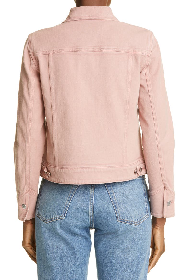 Zip Front Stretch Cotton Trucker Jacket, Alternate, color, ROSE RED